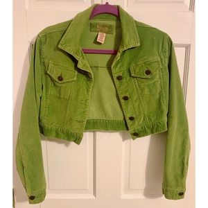 M Vintage Y2K Lime Green Cropped Corduroy Jacket Women's